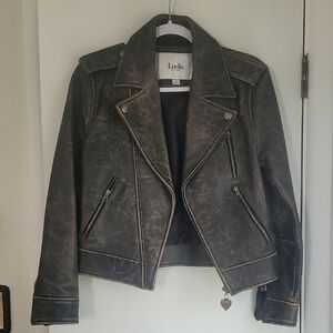 Luella Black Leather Jacket Asymmetrical Zipper Fitted